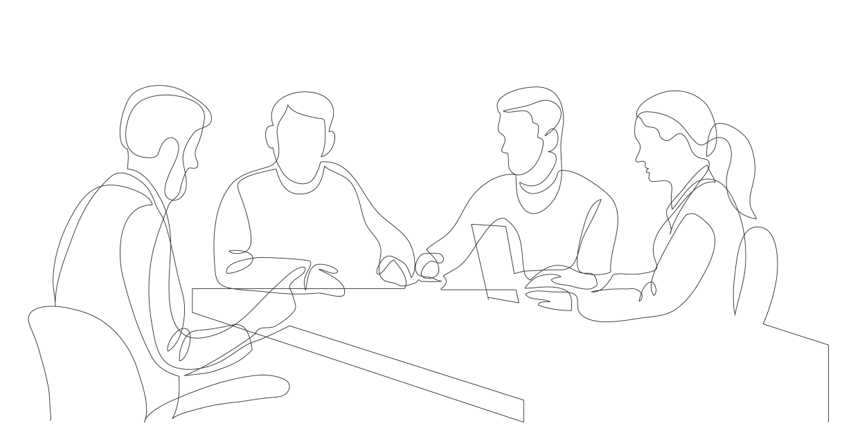 Team Interior Image Single line drawing of a small business meeting at a table